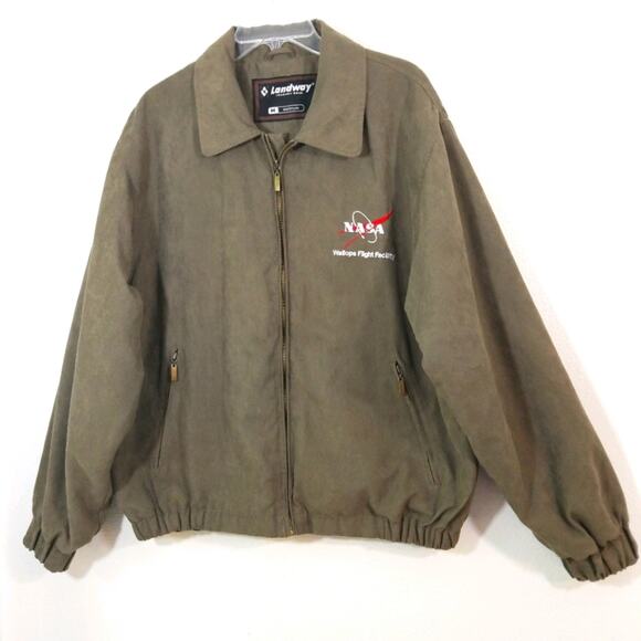 NASA Flight Facility faux suede bomber jacket M